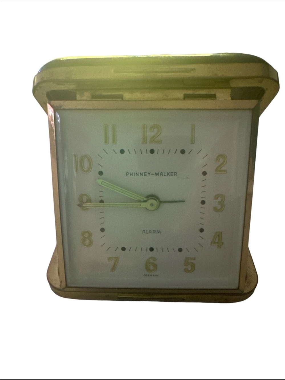 Vintage Phinney-Walker Gold and White Square Travel Alarm Clock